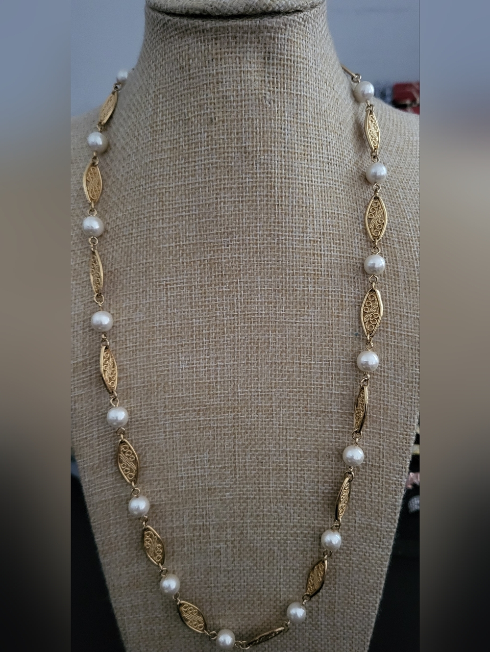 Vintage Avon Filigree Goldtone and Faux Pearl Necklace